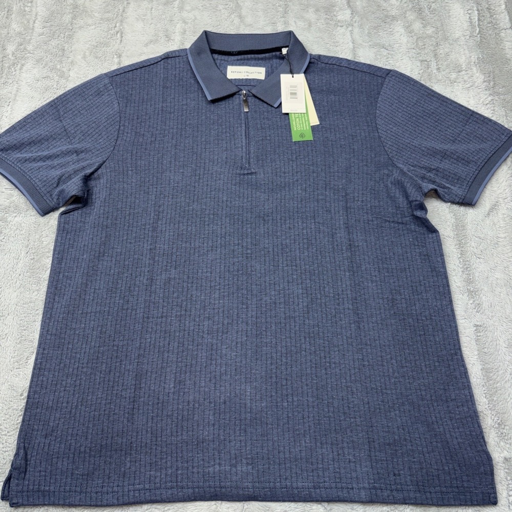 Report Collection brand‎ men's navy blue quarter-zip polo Short Sleeve Lg NWT